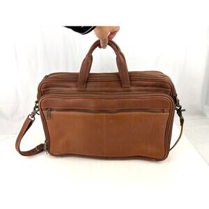 VTG Brown Leather Briefcase Portfolio Folio Laptop Case Carrying Travel